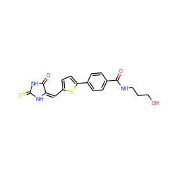 O=C1NC(=S)N/C1=C/c1ccc(-c2ccc(C(=O)NCCCO)cc2)s1 ZINC000103237697