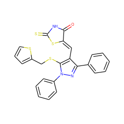 O=C1NC(=S)S/C1=C\c1c(-c2ccccc2)nn(-c2ccccc2)c1SCc1cccs1 ZINC000028822830