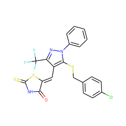 O=C1NC(=S)S/C1=C\c1c(C(F)(F)F)nn(-c2ccccc2)c1SCc1ccc(Cl)cc1 ZINC000028822813