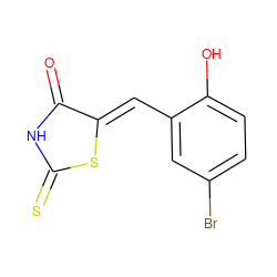 O=C1NC(=S)S/C1=C\c1cc(Br)ccc1O ZINC000012339022