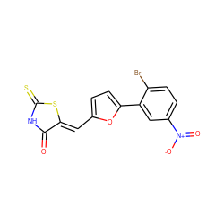 O=C1NC(=S)S/C1=C\c1ccc(-c2cc([N+](=O)[O-])ccc2Br)o1 ZINC000299836369