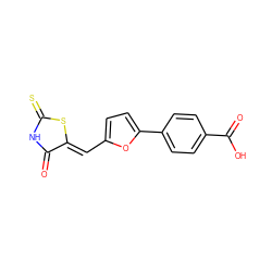 O=C1NC(=S)S/C1=C\c1ccc(-c2ccc(C(=O)O)cc2)o1 ZINC000013457874