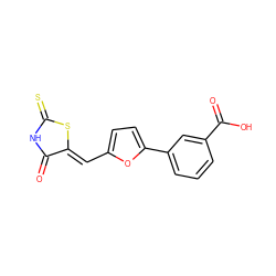 O=C1NC(=S)S/C1=C\c1ccc(-c2cccc(C(=O)O)c2)o1 ZINC000013475931