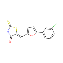 O=C1NC(=S)S/C1=C\c1ccc(-c2cccc(Cl)c2)o1 ZINC000013382263