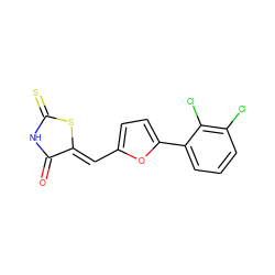 O=C1NC(=S)S/C1=C\c1ccc(-c2cccc(Cl)c2Cl)o1 ZINC000012794357