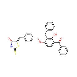 O=C1NC(=S)S/C1=C\c1ccc(COc2ccc(C(=O)c3ccccc3)c(O)c2Cc2ccccc2)cc1 ZINC000026280738