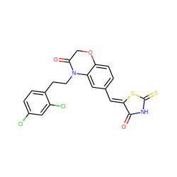 O=C1NC(=S)S/C1=C\c1ccc2c(c1)N(CCc1ccc(Cl)cc1Cl)C(=O)CO2 ZINC000028883436