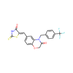 O=C1NC(=S)S/C1=C\c1ccc2c(c1)N(Cc1ccc(C(F)(F)F)cc1)C(=O)CO2 ZINC000028883239