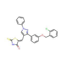 O=C1NC(=S)S/C1=C\c1cn(-c2ccccc2)nc1-c1cccc(OCc2ccccc2Cl)c1 ZINC000013514376