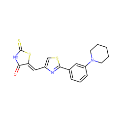 O=C1NC(=S)S/C1=C\c1csc(-c2cccc(N3CCCCC3)c2)n1 ZINC001772597726