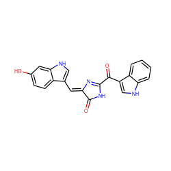 O=C1NC(C(=O)c2c[nH]c3ccccc23)=N/C1=C\c1c[nH]c2cc(O)ccc12 ZINC000014686769