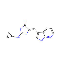 O=C1NC(NC2CC2)=N/C1=C\c1c[nH]c2ncccc12 ZINC000040424891