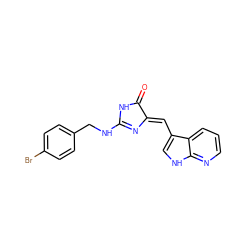 O=C1NC(NCc2ccc(Br)cc2)=N/C1=C\c1c[nH]c2ncccc12 ZINC000040980063