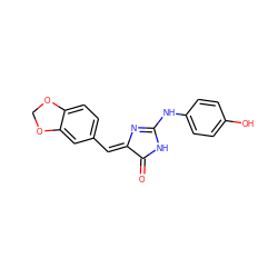 O=C1NC(Nc2ccc(O)cc2)=N/C1=C\c1ccc2c(c1)OCO2 ZINC000101425785