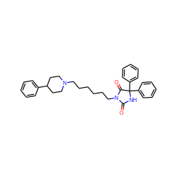 O=C1NC(c2ccccc2)(c2ccccc2)C(=O)N1CCCCCCN1CCC(c2ccccc2)CC1 ZINC000026291255