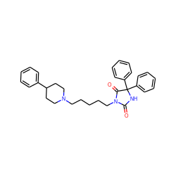 O=C1NC(c2ccccc2)(c2ccccc2)C(=O)N1CCCCCN1CCC(c2ccccc2)CC1 ZINC000028105202