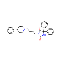 O=C1NC(c2ccccc2)(c2ccccc2)C(=O)N1CCCCN1CCC(c2ccccc2)CC1 ZINC000026262991