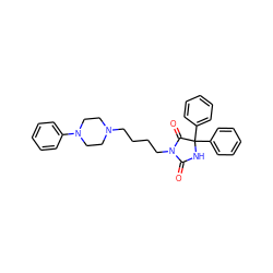 O=C1NC(c2ccccc2)(c2ccccc2)C(=O)N1CCCCN1CCN(c2ccccc2)CC1 ZINC000026270303