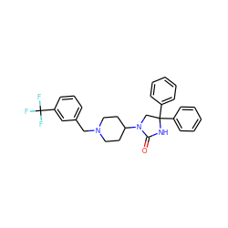 O=C1NC(c2ccccc2)(c2ccccc2)CN1C1CCN(Cc2cccc(C(F)(F)F)c2)CC1 ZINC000034802346