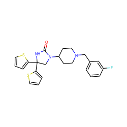 O=C1NC(c2cccs2)(c2cccs2)CN1C1CCN(Cc2cccc(F)c2)CC1 ZINC000034802180