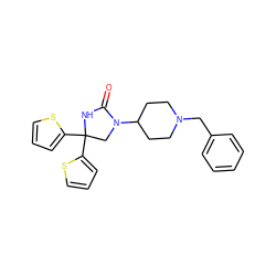 O=C1NC(c2cccs2)(c2cccs2)CN1C1CCN(Cc2ccccc2)CC1 ZINC000034802210