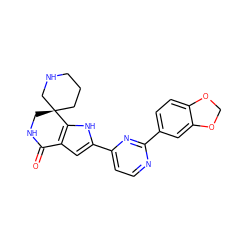 O=C1NC[C@@]2(CCCNC2)c2[nH]c(-c3ccnc(-c4ccc5c(c4)OCO5)n3)cc21 ZINC000071341216