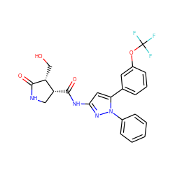 O=C1NC[C@@H](C(=O)Nc2cc(-c3cccc(OC(F)(F)F)c3)n(-c3ccccc3)n2)[C@H]1CO ZINC000169707175