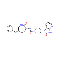 O=C1NC[C@@H](Cc2ccccc2)CC[C@H]1NC(=O)N1CCC(n2c(=O)[nH]c3ncccc32)CC1 ZINC000028827328