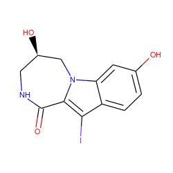 O=C1NC[C@@H](O)Cn2c1c(I)c1ccc(O)cc12 ZINC000169352561