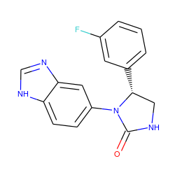 O=C1NC[C@@H](c2cccc(F)c2)N1c1ccc2[nH]cnc2c1 ZINC000116196012