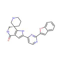 O=C1NC[C@]2(CCCNC2)c2[nH]c(-c3ccnc(-c4cc5ccccc5o4)n3)cc21 ZINC000071341373