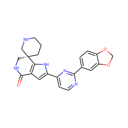 O=C1NC[C@]2(CCCNC2)c2[nH]c(-c3ccnc(-c4ccc5c(c4)OCO5)n3)cc21 ZINC000071333430