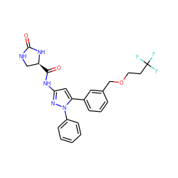 O=C1NC[C@H](C(=O)Nc2cc(-c3cccc(COCCC(F)(F)F)c3)n(-c3ccccc3)n2)N1 ZINC000169707276