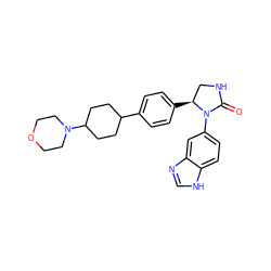 O=C1NC[C@H](c2ccc(C3CCC(N4CCOCC4)CC3)cc2)N1c1ccc2[nH]cnc2c1 ZINC000116828922