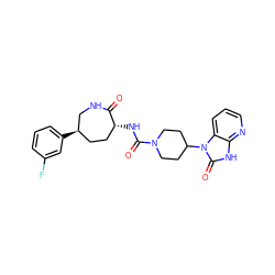 O=C1NC[C@H](c2cccc(F)c2)CC[C@H]1NC(=O)N1CCC(n2c(=O)[nH]c3ncccc32)CC1 ZINC000028827332