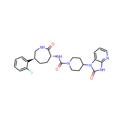 O=C1NC[C@H](c2ccccc2F)CC[C@H]1NC(=O)N1CCC(n2c(=O)[nH]c3ncccc32)CC1 ZINC000028827330