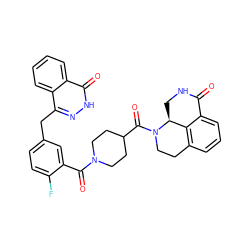 O=C1NC[C@H]2c3c(cccc31)CCN2C(=O)C1CCN(C(=O)c2cc(Cc3n[nH]c(=O)c4ccccc34)ccc2F)CC1 ZINC000095582651