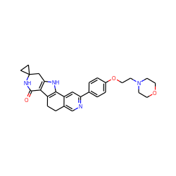 O=C1NC2(CC2)Cc2[nH]c3c(c21)CCc1cnc(-c2ccc(OCCN4CCOCC4)cc2)cc1-3 ZINC000072111369