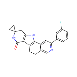 O=C1NC2(CC2)Cc2[nH]c3c(c21)CCc1cnc(-c2cccc(F)c2)cc1-3 ZINC000072112486