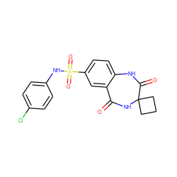 O=C1NC2(CCC2)C(=O)Nc2ccc(S(=O)(=O)Nc3ccc(Cl)cc3)cc21 ZINC000096269440