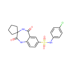 O=C1NC2(CCCC2)C(=O)Nc2ccc(S(=O)(=O)Nc3ccc(Cl)cc3)cc21 ZINC000096269439