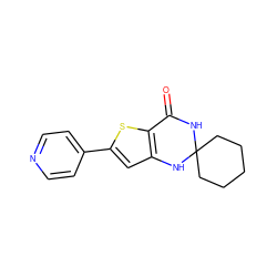 O=C1NC2(CCCCC2)Nc2cc(-c3ccncc3)sc21 ZINC000114223578