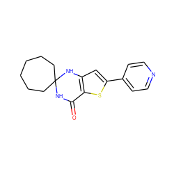 O=C1NC2(CCCCCC2)Nc2cc(-c3ccncc3)sc21 ZINC000114221522