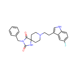 O=C1NC2(CCN(CCc3c[nH]c4ccc(F)cc34)CC2)C(=O)N1Cc1ccccc1 ZINC000013743413