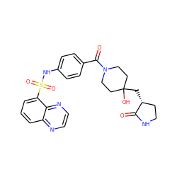 O=C1NCC[C@H]1CC1(O)CCN(C(=O)c2ccc(NS(=O)(=O)c3cccc4nccnc34)cc2)CC1 ZINC000220521645