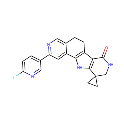 O=C1NCC2(CC2)c2[nH]c3c(c21)CCc1cnc(-c2ccc(F)nc2)cc1-3 ZINC000072108508