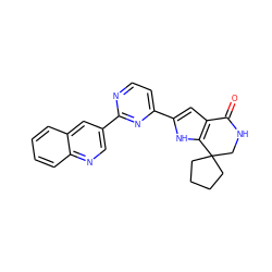 O=C1NCC2(CCCC2)c2[nH]c(-c3ccnc(-c4cnc5ccccc5c4)n3)cc21 ZINC000071335104