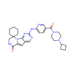 O=C1NCC2(CCCCC2)n2c1cc1cnc(Nc3ccc(C(=O)N4CCN(C5CCC5)CC4)cn3)nc12 ZINC000221337193