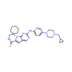 O=C1NCC2(CCCCC2)n2c1cc1cnc(Nc3ccc(N4CCN(CC5CC5)CC4)cn3)nc12 ZINC000221319061