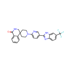 O=C1NCC2(CCN(c3ccc(-c4nc5ccc(C(F)(F)F)cc5[nH]4)cn3)CC2)c2ccccc21 ZINC001772604318